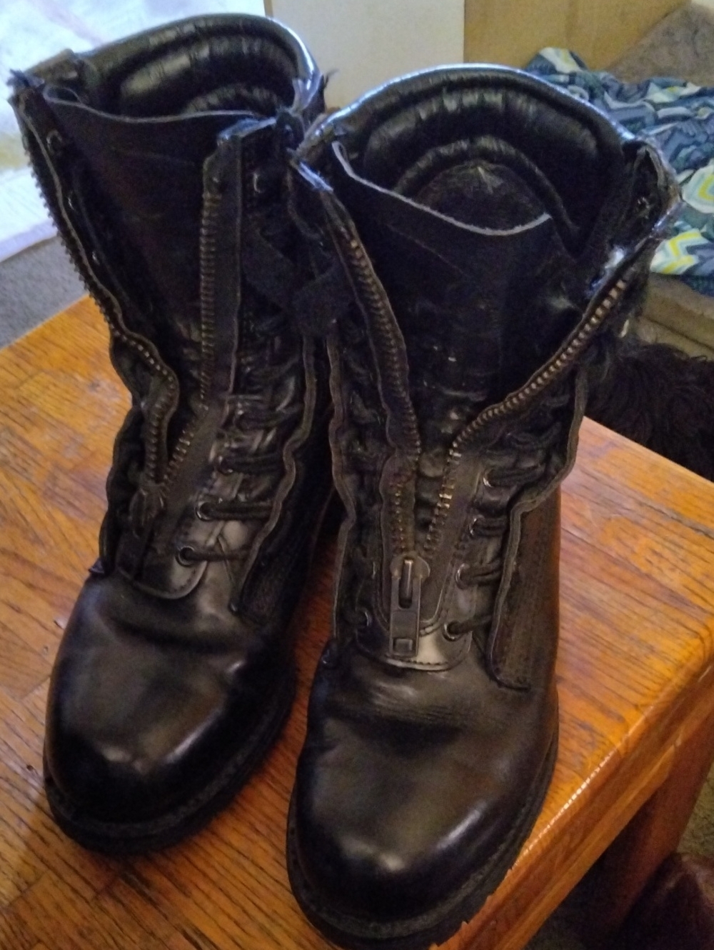 Fireman/Military Men's Black Tactical Leather Boots - Zip &  Lace Design